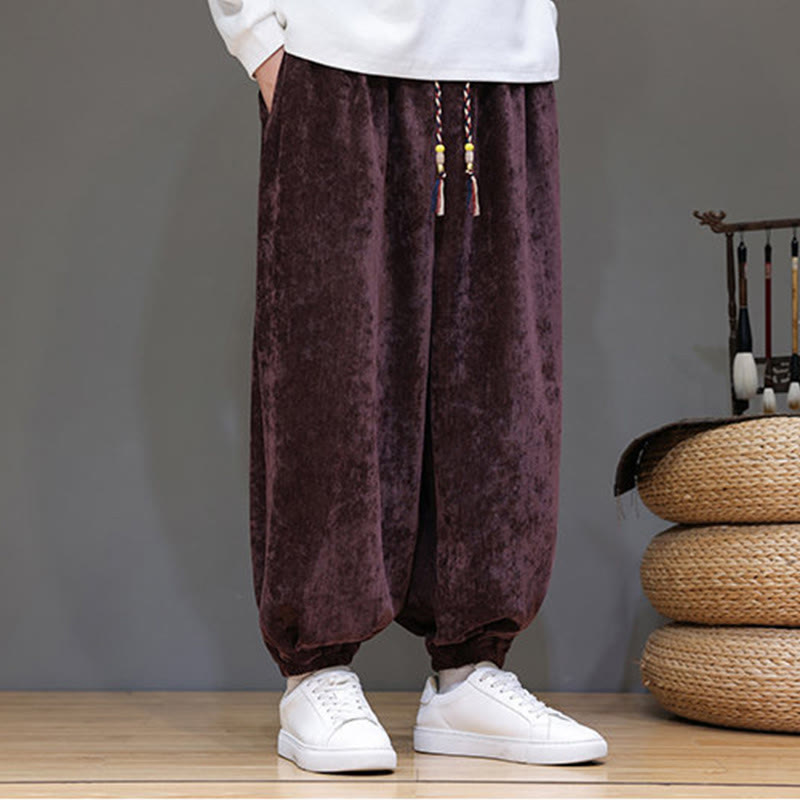 Mythstone Fall Winter Men's Drawstring Chenille Harem Pants With Pockets