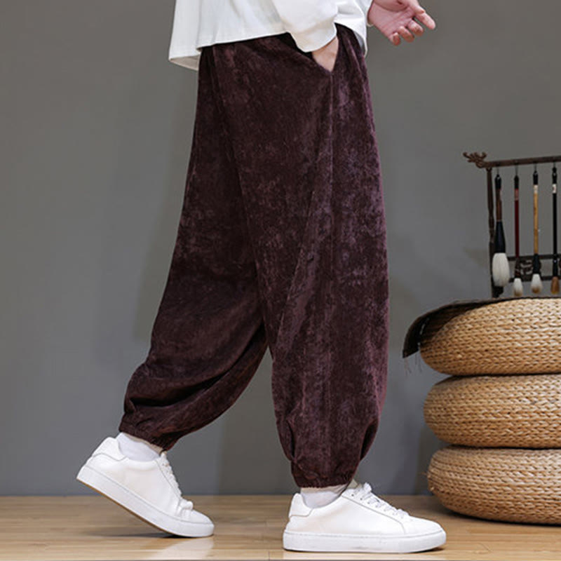 Mythstone Fall Winter Men's Drawstring Chenille Harem Pants With Pockets