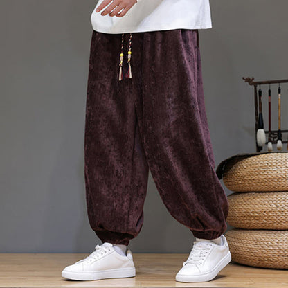 Mythstone Fall Winter Men's Drawstring Chenille Harem Pants With Pockets