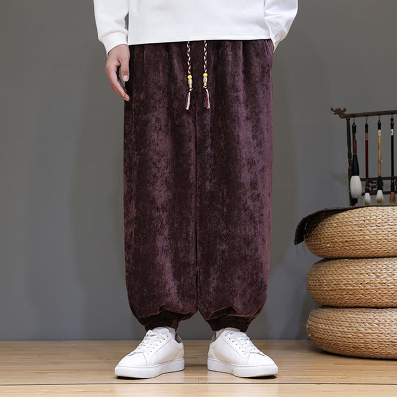 Mythstone Fall Winter Men's Drawstring Chenille Harem Pants With Pockets