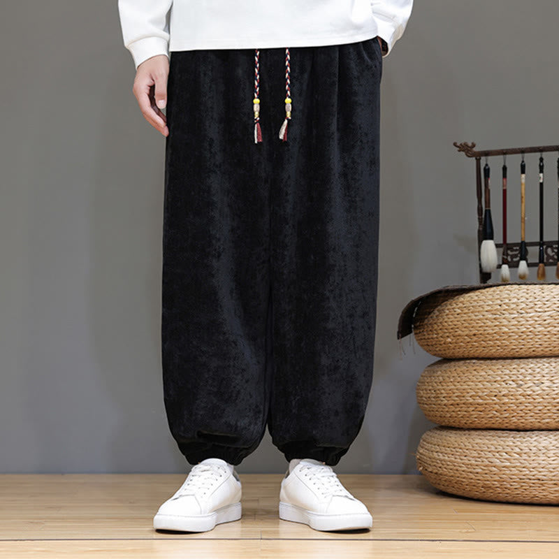 Mythstone Fall Winter Men's Drawstring Chenille Harem Pants With Pockets