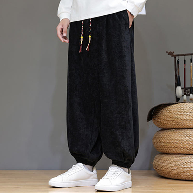 Mythstone Fall Winter Men's Drawstring Chenille Harem Pants With Pockets