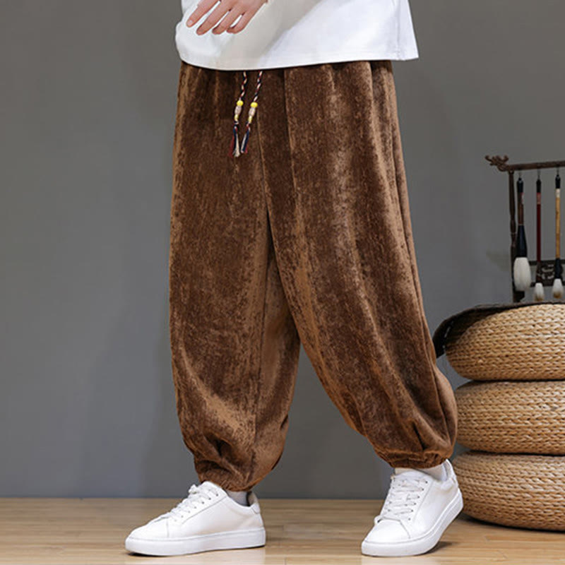 Mythstone Fall Winter Men's Drawstring Chenille Harem Pants With Pockets