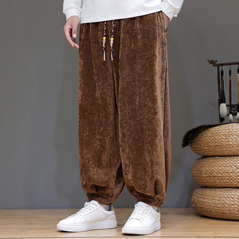 Mythstone Fall Winter Men's Drawstring Chenille Harem Pants With Pockets