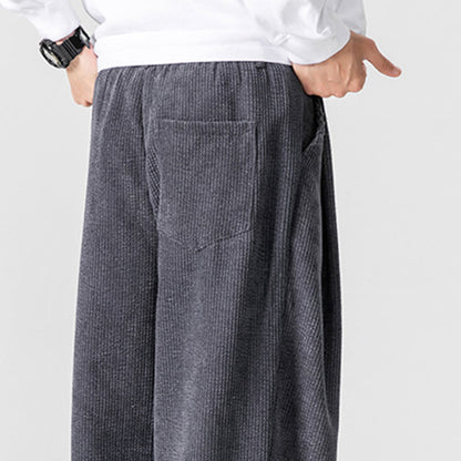 Mythstone Solid Color Cotton Corduroy Men's Wide Leg Pants With Pockets