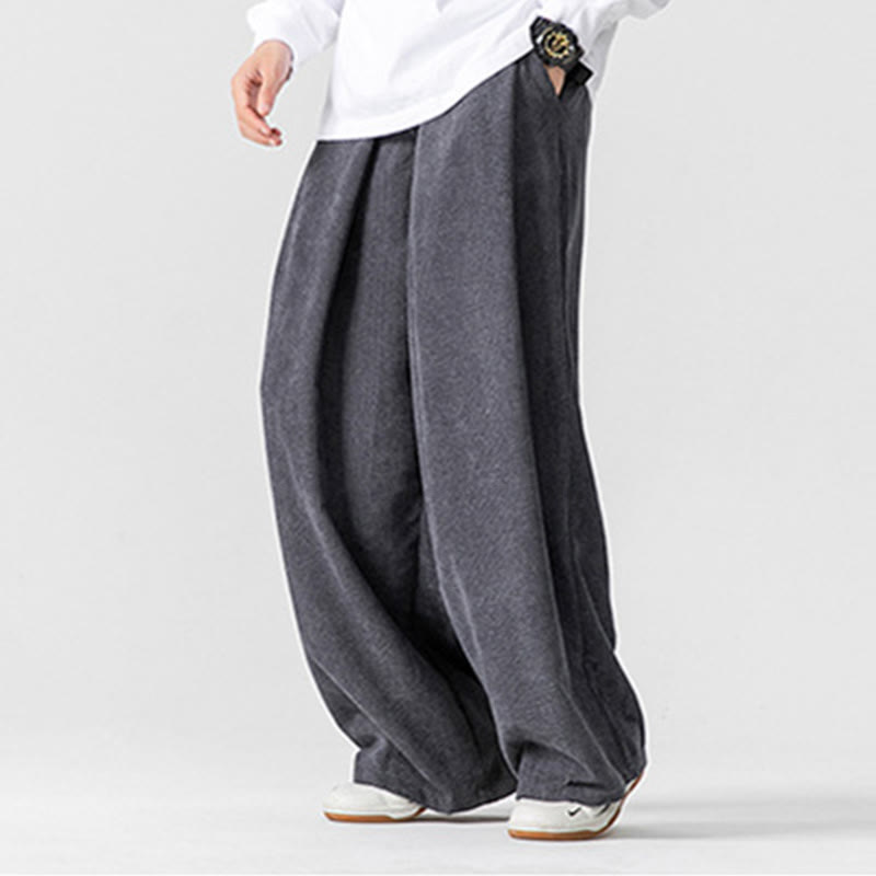 Mythstone Solid Color Cotton Corduroy Men's Wide Leg Pants With Pockets