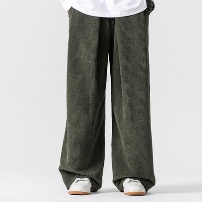 Mythstone Solid Color Cotton Corduroy Men's Wide Leg Pants With Pockets