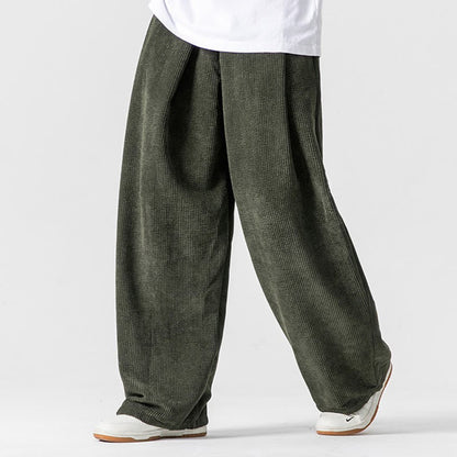 Mythstone Solid Color Cotton Corduroy Men's Wide Leg Pants With Pockets