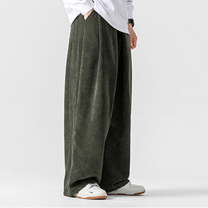 Mythstone Solid Color Cotton Corduroy Men's Wide Leg Pants With Pockets