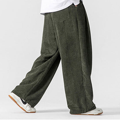 Mythstone Solid Color Cotton Corduroy Men's Wide Leg Pants With Pockets