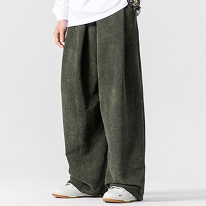 Mythstone Solid Color Cotton Corduroy Men's Wide Leg Pants With Pockets