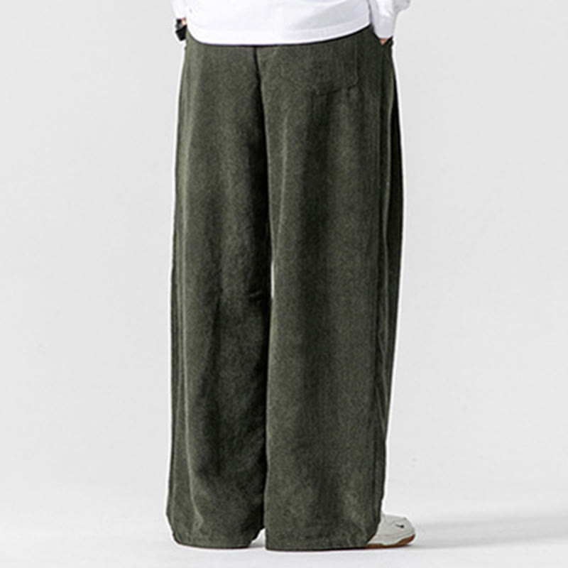 Mythstone Solid Color Cotton Corduroy Men's Wide Leg Pants With Pockets