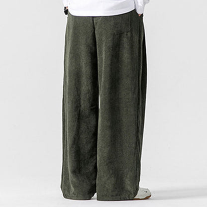 Mythstone Solid Color Cotton Corduroy Men's Wide Leg Pants With Pockets