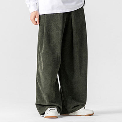 Mythstone Solid Color Cotton Corduroy Men's Wide Leg Pants With Pockets