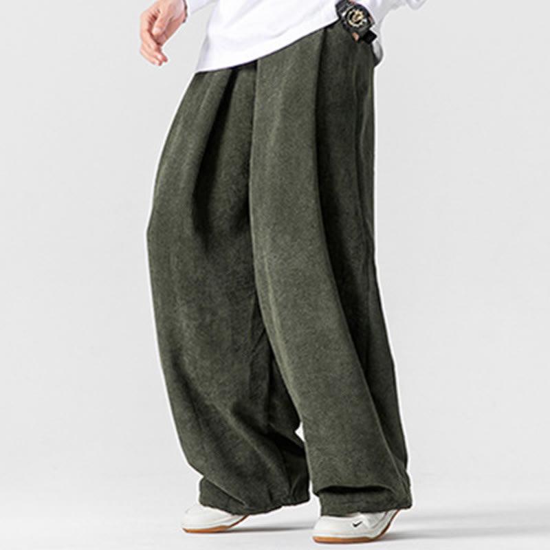 Mythstone Solid Color Cotton Corduroy Men's Wide Leg Pants With Pockets