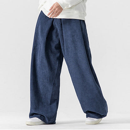 Mythstone Solid Color Cotton Corduroy Men's Wide Leg Pants With Pockets