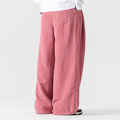 Mythstone Solid Color Cotton Corduroy Men's Wide Leg Pants With Pockets