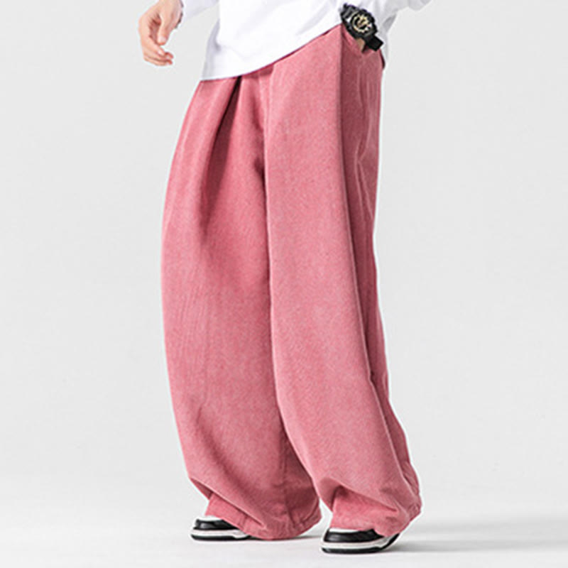 Mythstone Solid Color Cotton Corduroy Men's Wide Leg Pants With Pockets