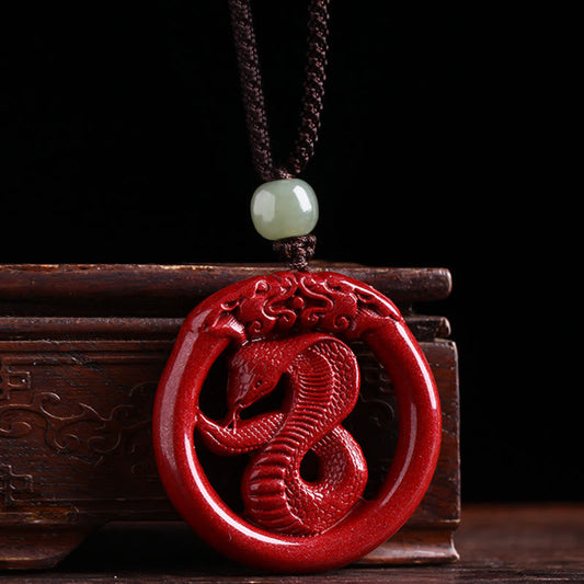 Mythstone Chinese Zodiac Cinnabar Hetian Jade Peace Buckle Calm Necklace Pendant