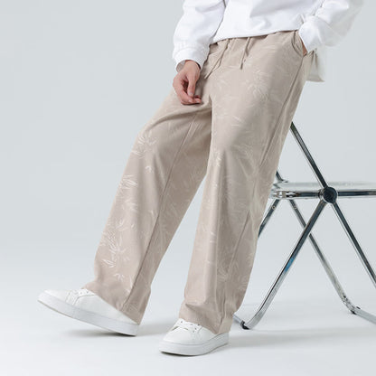 Mythstone Bamboo Pattern Corduroy Men's Wide Leg Pants With Pockets