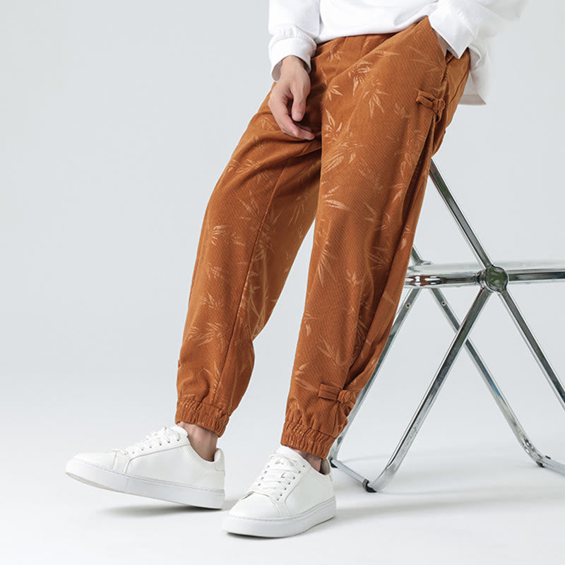 Pantalones de pana con botones de rana y bolsillos para hombre de Mythstone Otoño Invierno Bamboo 