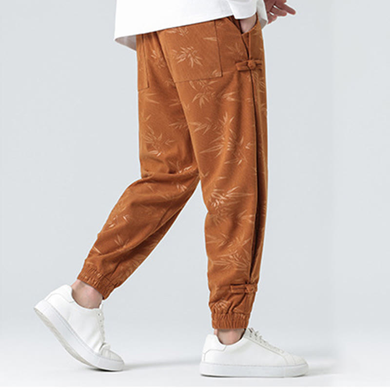 Pantalones de pana con botones de rana y bolsillos para hombre de Mythstone Otoño Invierno Bamboo 