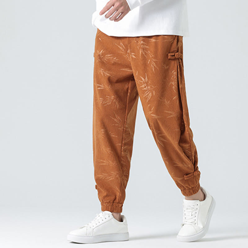 Pantalones de pana con botones de rana y bolsillos para hombre de Mythstone Otoño Invierno Bamboo 