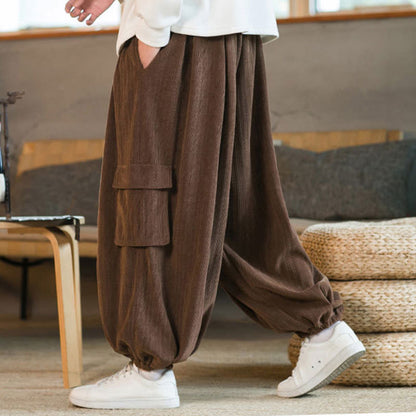 Pantalones cargo de pana de chenilla con cordón y bolsillos para hombre de Mythstone para otoño e invierno 