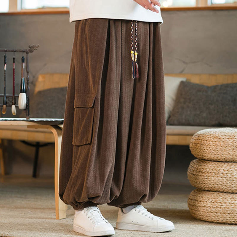 Pantalones cargo de pana de chenilla con cordón y bolsillos para hombre de Mythstone para otoño e invierno 