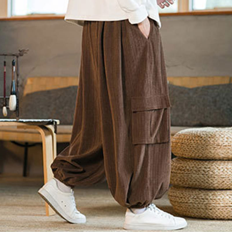 Pantalones cargo de pana de chenilla con cordón y bolsillos para hombre de Mythstone para otoño e invierno 