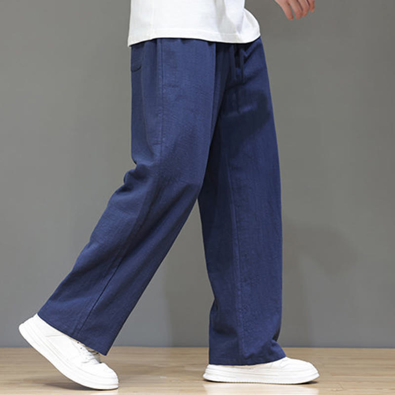 Mythstone Summer Men's Linen Straight Leg Pants With Pockets