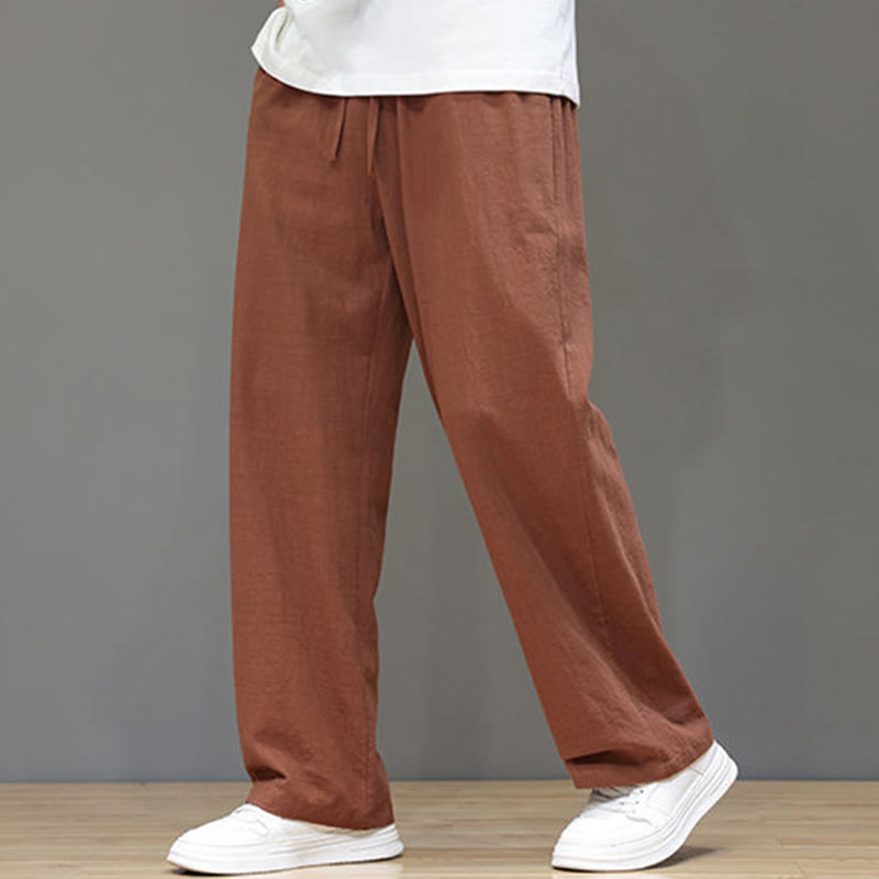 Mythstone Summer Men's Linen Straight Leg Pants With Pockets