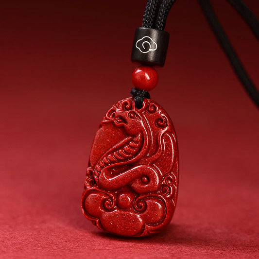 Mythstone Chinese Zodiac Black Rope Cinnabar Calm Necklace Pendant