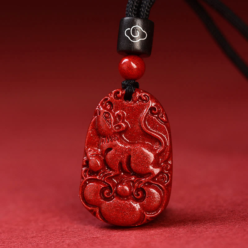 Mythstone Chinese Zodiac Black Rope Cinnabar Calm Necklace Pendant