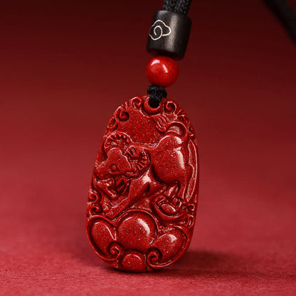 Mythstone Chinese Zodiac Black Rope Cinnabar Calm Necklace Pendant