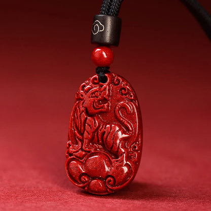 Mythstone Chinese Zodiac Black Rope Cinnabar Calm Necklace Pendant