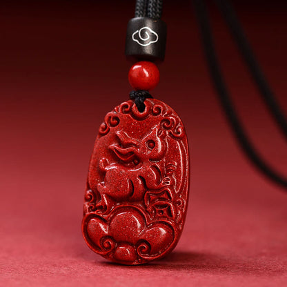 Mythstone Chinese Zodiac Black Rope Cinnabar Calm Necklace Pendant