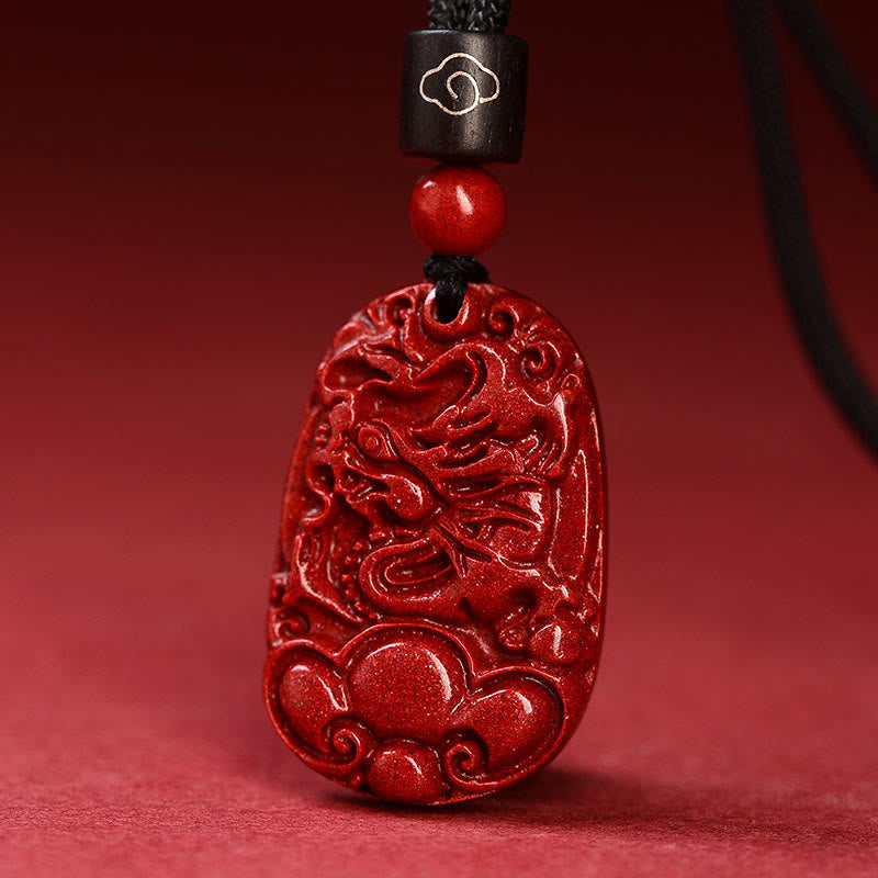 Mythstone Chinese Zodiac Black Rope Cinnabar Calm Necklace Pendant