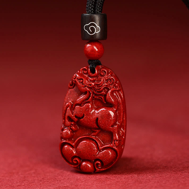 Mythstone Chinese Zodiac Black Rope Cinnabar Calm Necklace Pendant