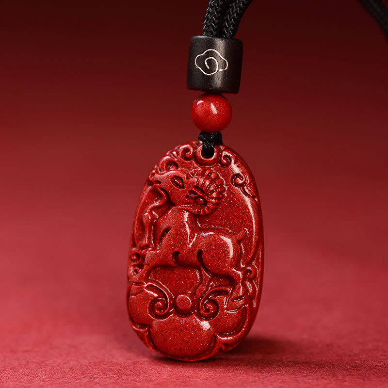 Mythstone Chinese Zodiac Black Rope Cinnabar Calm Necklace Pendant