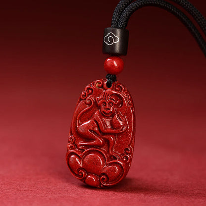 Mythstone Chinese Zodiac Black Rope Cinnabar Calm Necklace Pendant