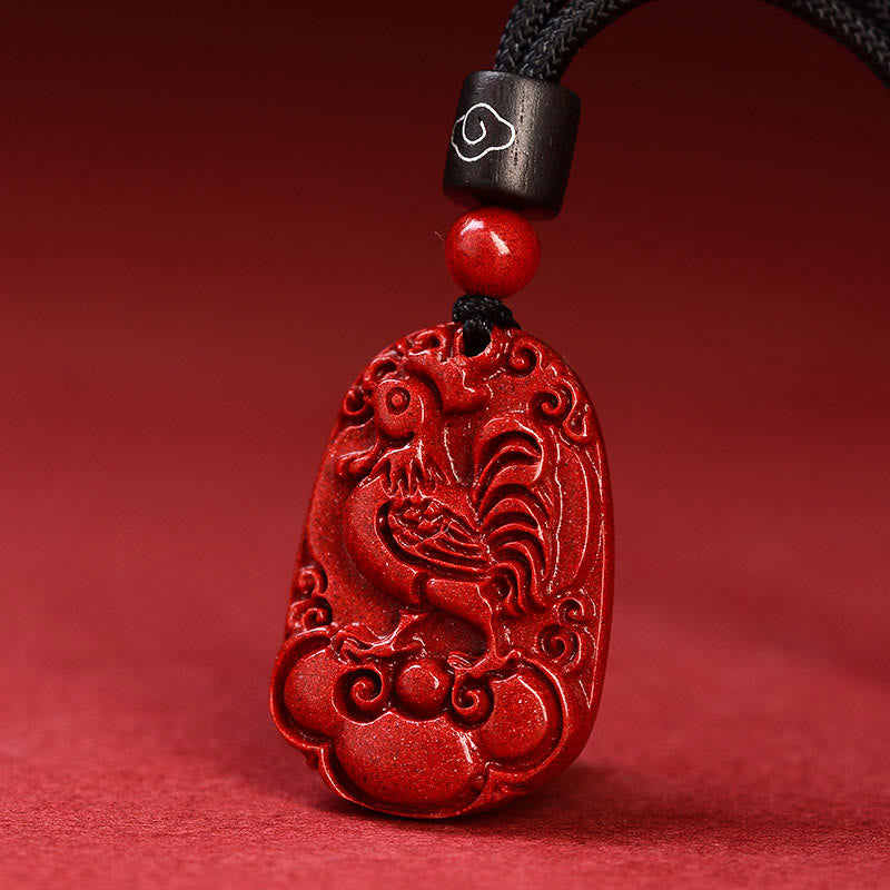 Mythstone Chinese Zodiac Black Rope Cinnabar Calm Necklace Pendant