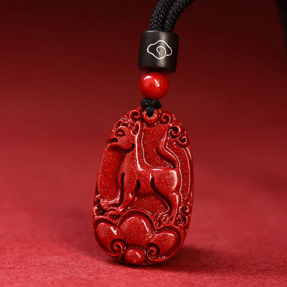 Mythstone Chinese Zodiac Black Rope Cinnabar Calm Necklace Pendant