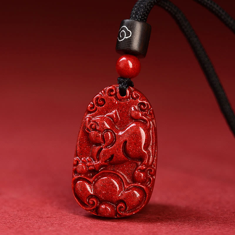 Mythstone Chinese Zodiac Black Rope Cinnabar Calm Necklace Pendant