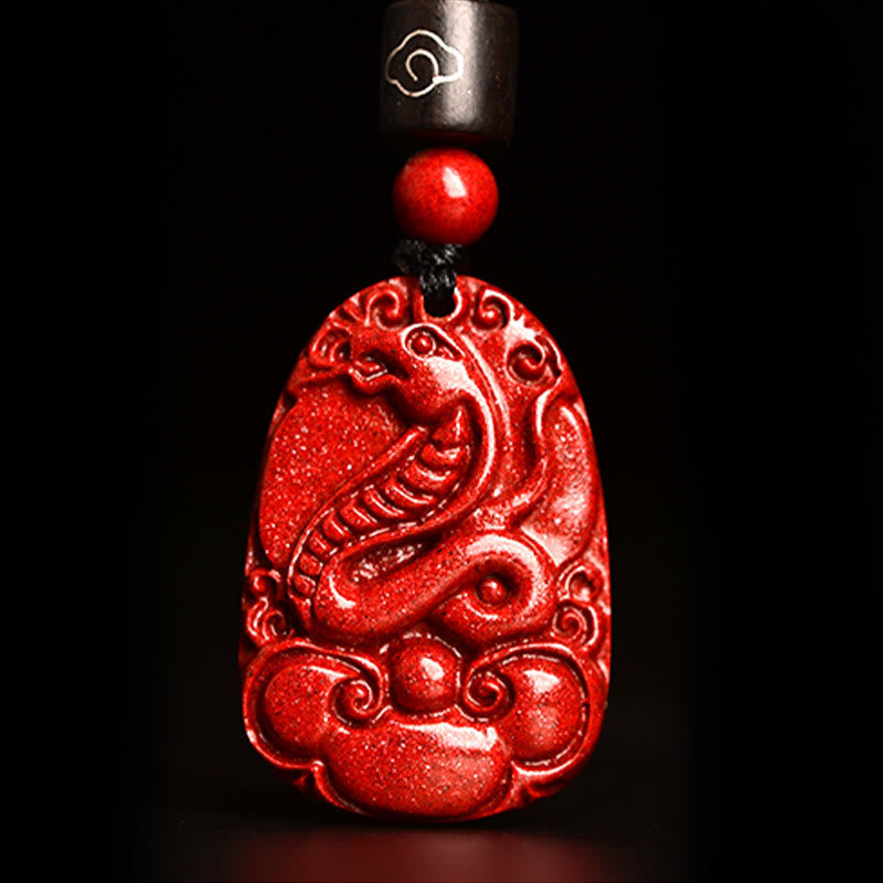 Mythstone Chinese Zodiac Black Rope Cinnabar Calm Necklace Pendant