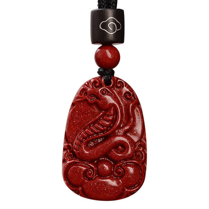 Mythstone Chinese Zodiac Black Rope Cinnabar Calm Necklace Pendant