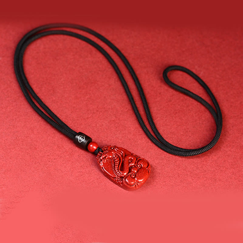 Mythstone Chinese Zodiac Black Rope Cinnabar Calm Necklace Pendant