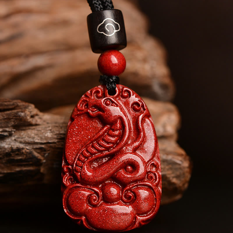 Mythstone Chinese Zodiac Black Rope Cinnabar Calm Necklace Pendant