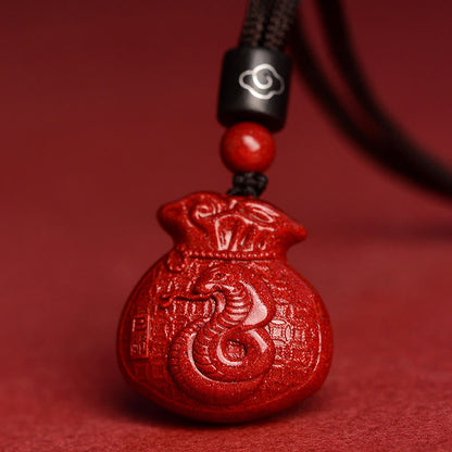 Mythstone Chinese Zodiac Money Bag Shape Cinnabar Calm Necklace Pendant