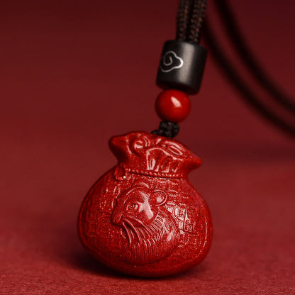 Mythstone Chinese Zodiac Money Bag Shape Cinnabar Calm Necklace Pendant